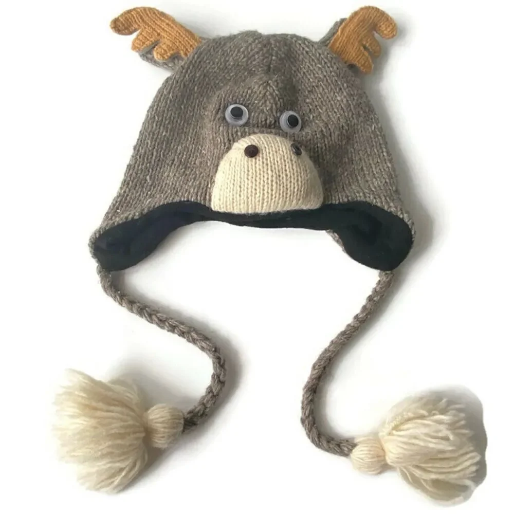Kids Moose Knit Beanie Hat OS